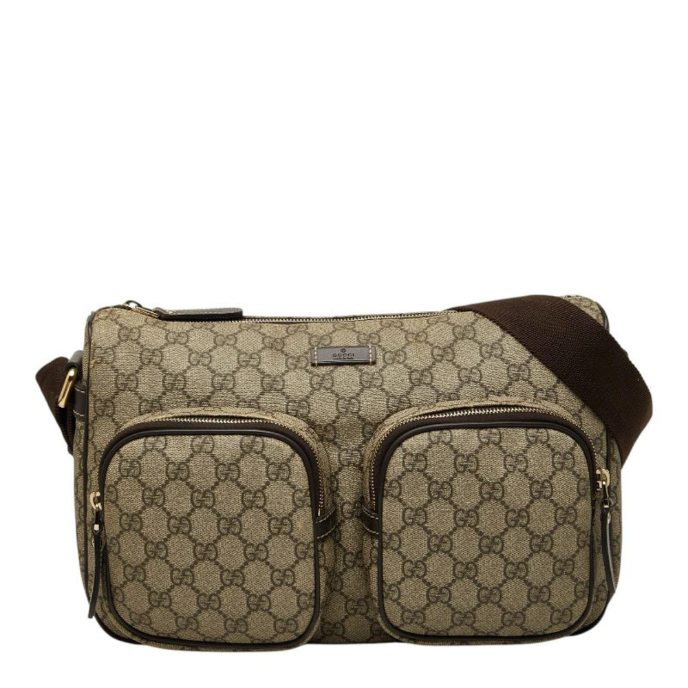 Gucci GG Supreme Crossbody Bag Beige Cream Brown Leather